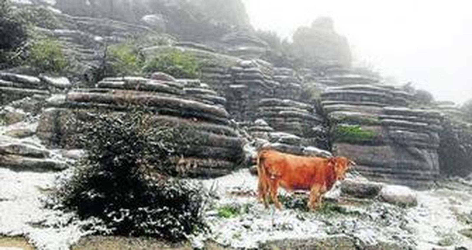 Estampa nevada de El Torcal de Antequera, ayer.