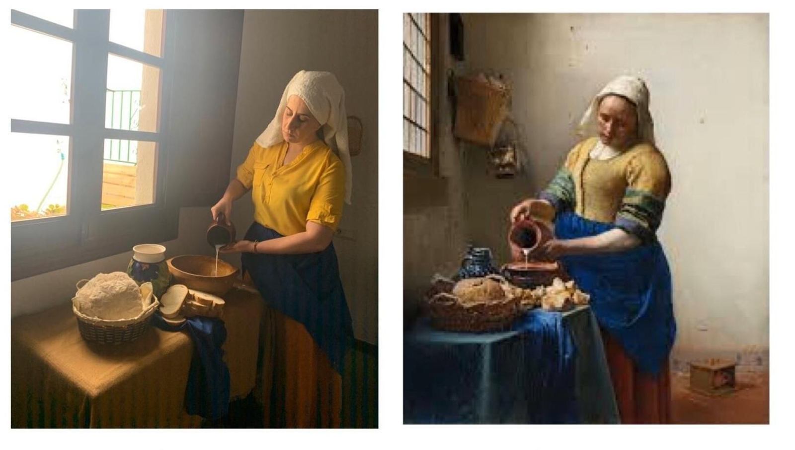 La alcaldesa de El Bosque, Pilar García, en la recreación de 'La Lechera' de Vermeer.