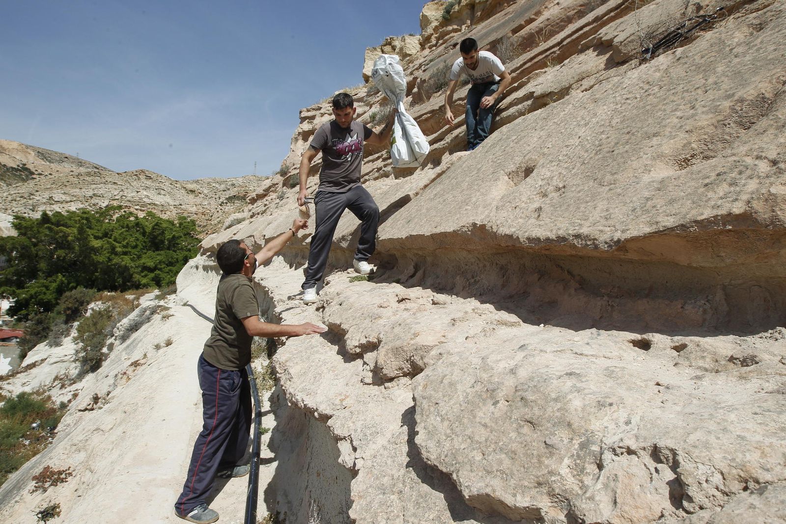 Francisco, Daniel José, Rafael y Antonio, con palomas rescatadas.