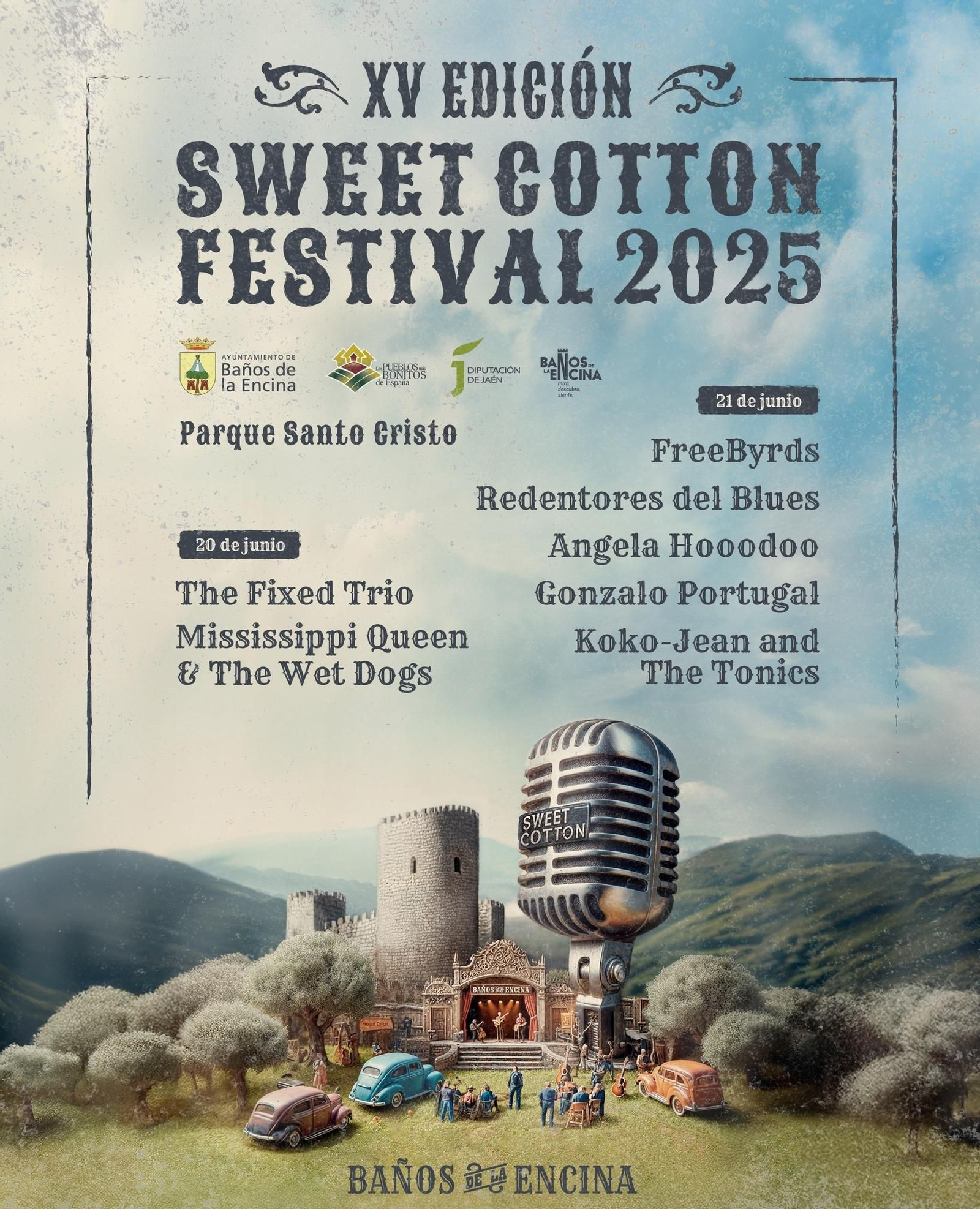Cartel completo del festival gratuito de blues de Baños de la Encina. Cartel completo del festival gratuito de blues de Baños de la Encina.