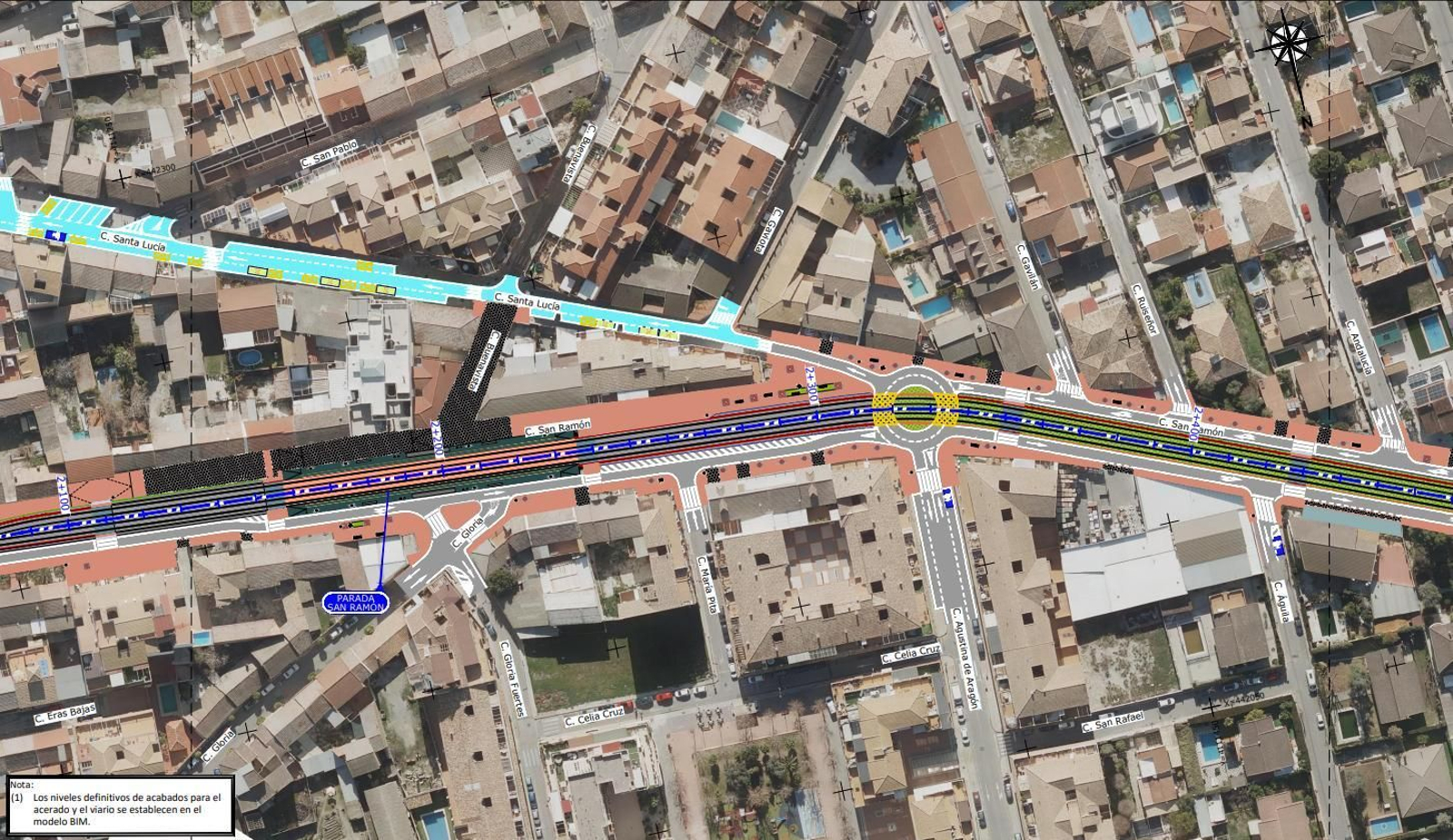 Mapa del trazado definitivo de la ampliación Sur del Metro de Granada por Armilla, Churriana y Las Gabias