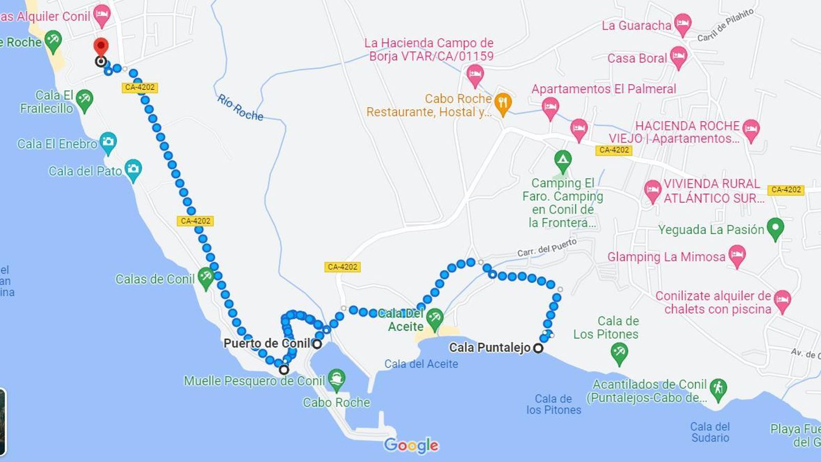 Recorrido desde Roche hasta Cala Puntalejo