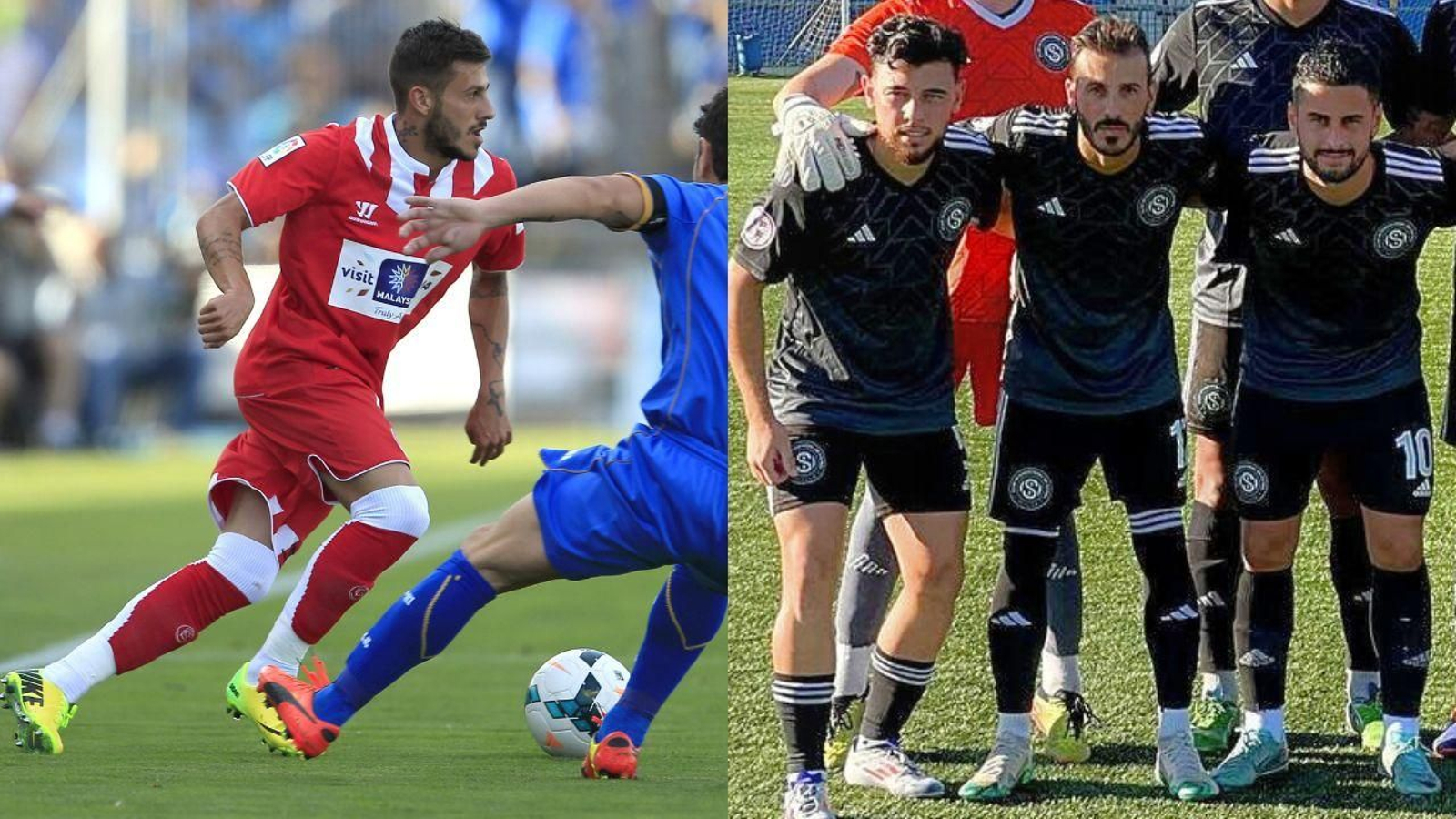 A la izquierda, Diogo Figueiras en un partido con el Sevilla ante el Getafe; a la derecha, posando antes de un partido con el Inter Sevilla