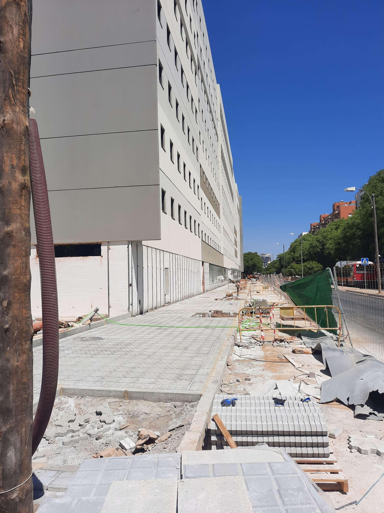 31 de julio de 2022. Después de la tala. Fachada de Ramón Carande ya sin árboles.