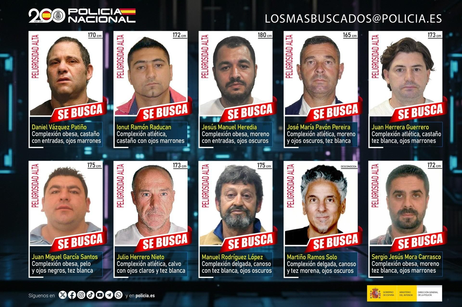 Imagen de los diez delincuentes fugados más buscados de España