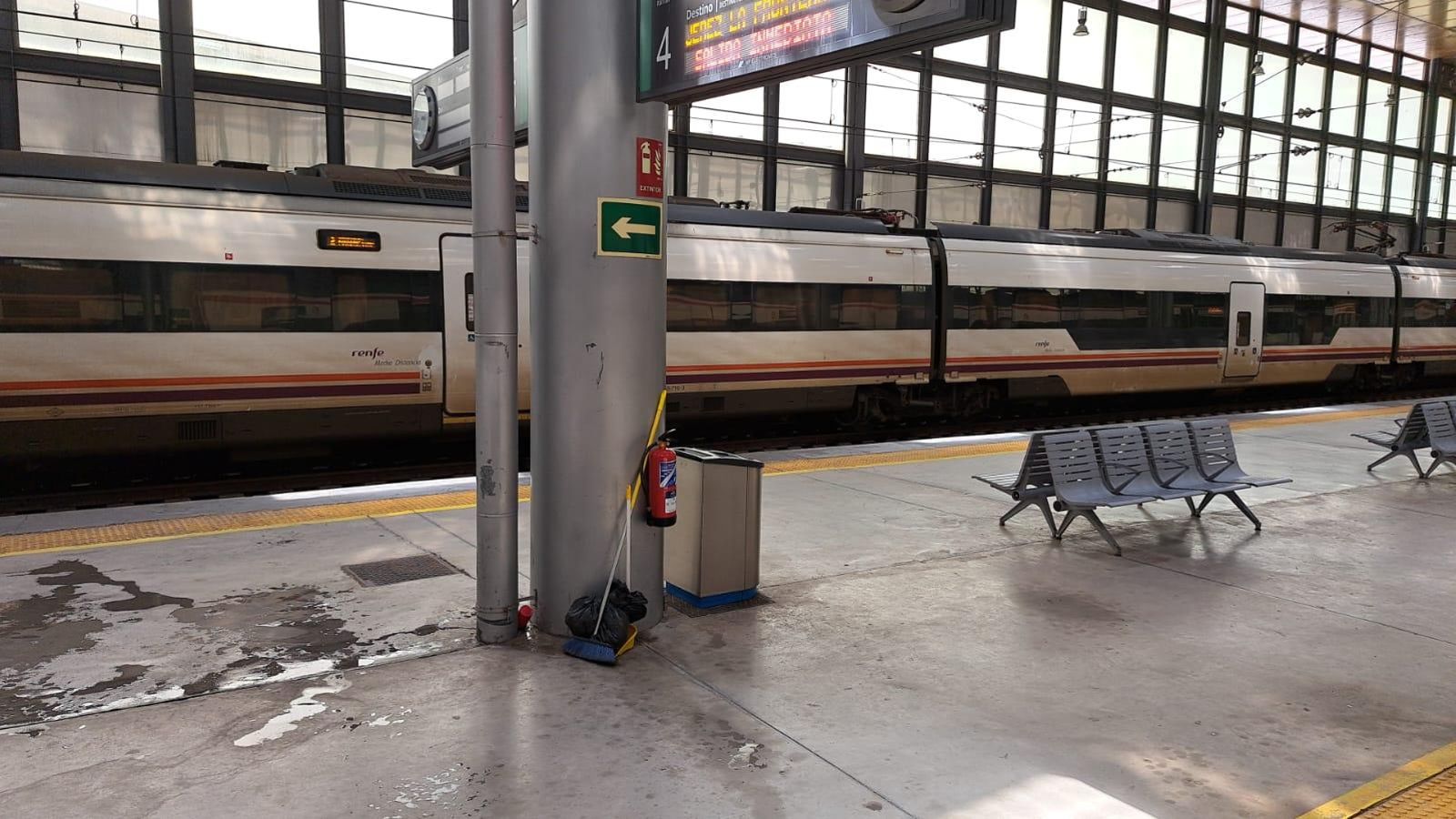 Charcos en la zona de andenes de la terminal ferroviaria de Cádiz.