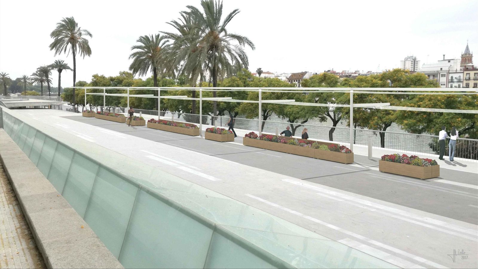 Recreación de cómo quedará el paseo tras la colocación de las pérgolas y jardineras.