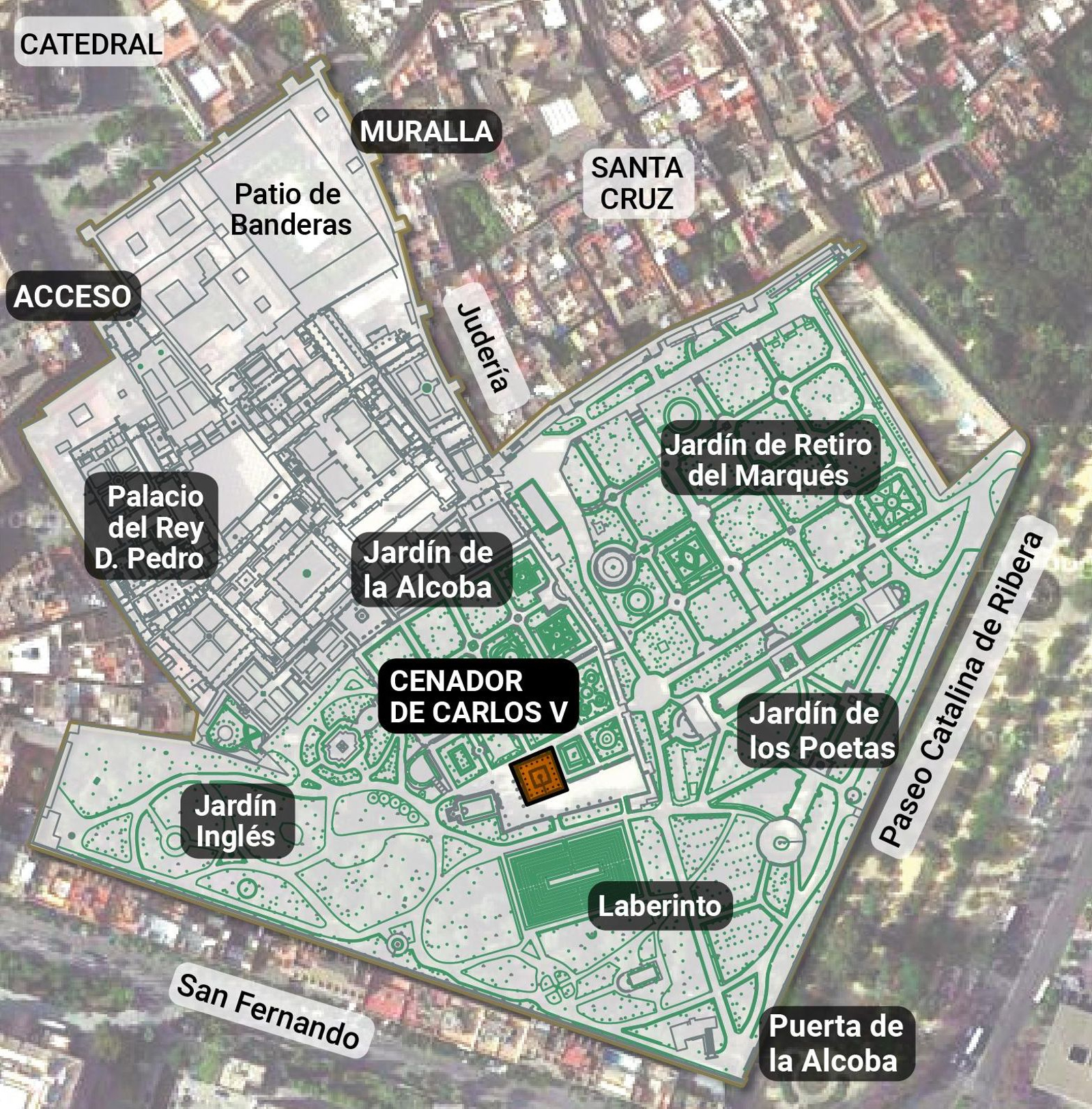 Localizador del Cenador de Carlos V del Alcázar