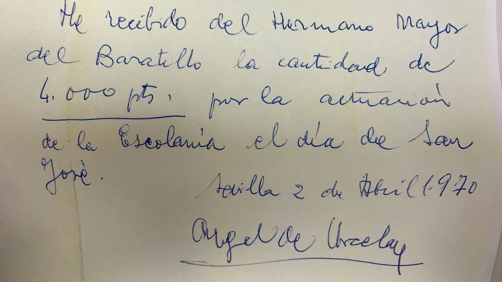 El acuerdo con Urcelay para contar con la escolanía por 4.000 pesetas en 1970.