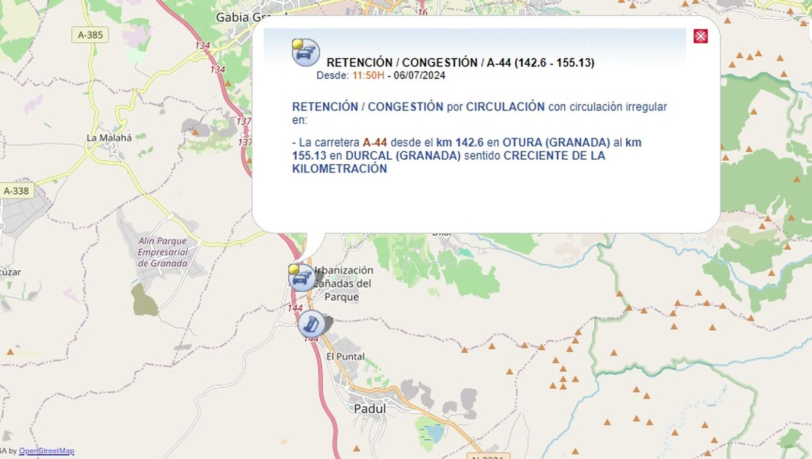 Punto en el que se registra tráfico congestionado.