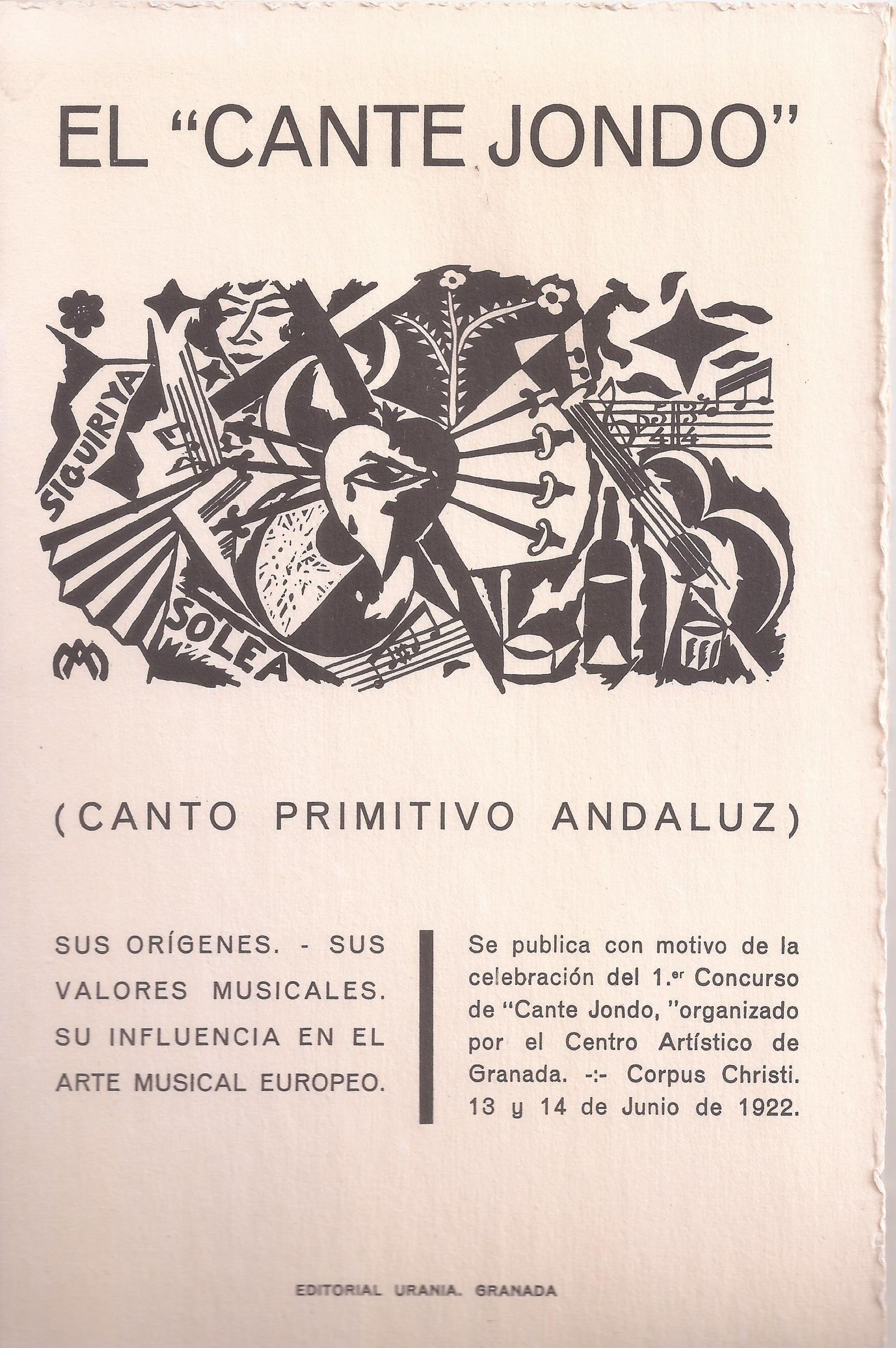 Portada del escrito 'El Cante Jondo' (Canto primitivo andaluz) de Manuel de Falla.