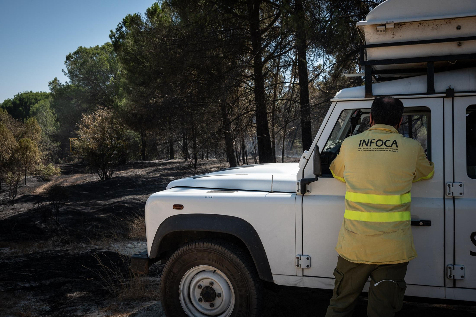 Imágenes de las labores de extinción del incendio de Bonares