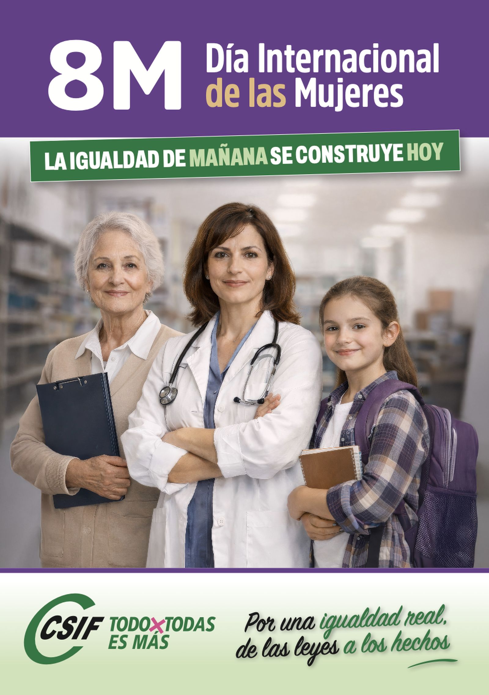Cartel del sindicato CSIF con motivo de este Día Internacional de la Mujer.