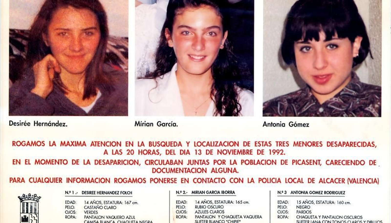 Cartel de búsqueda de las tres niñas de Alcàsser