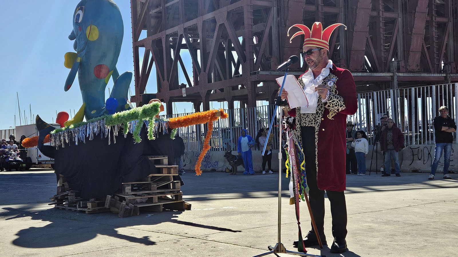 David Redondo, Dios Momo, durante la lectura del Testamento.