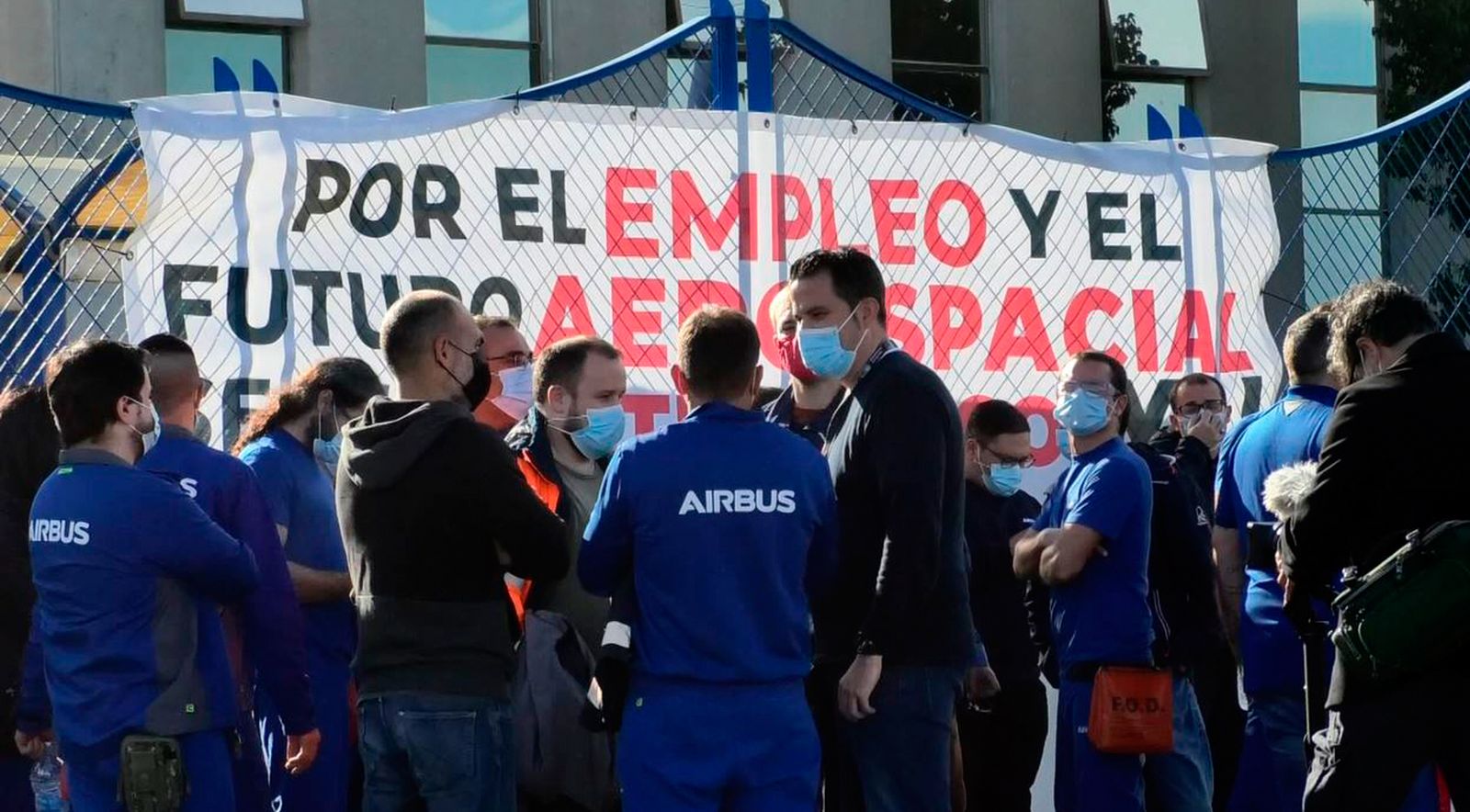 Manifestación de trabajadores en la factoría de Airbus en Puerto Real
