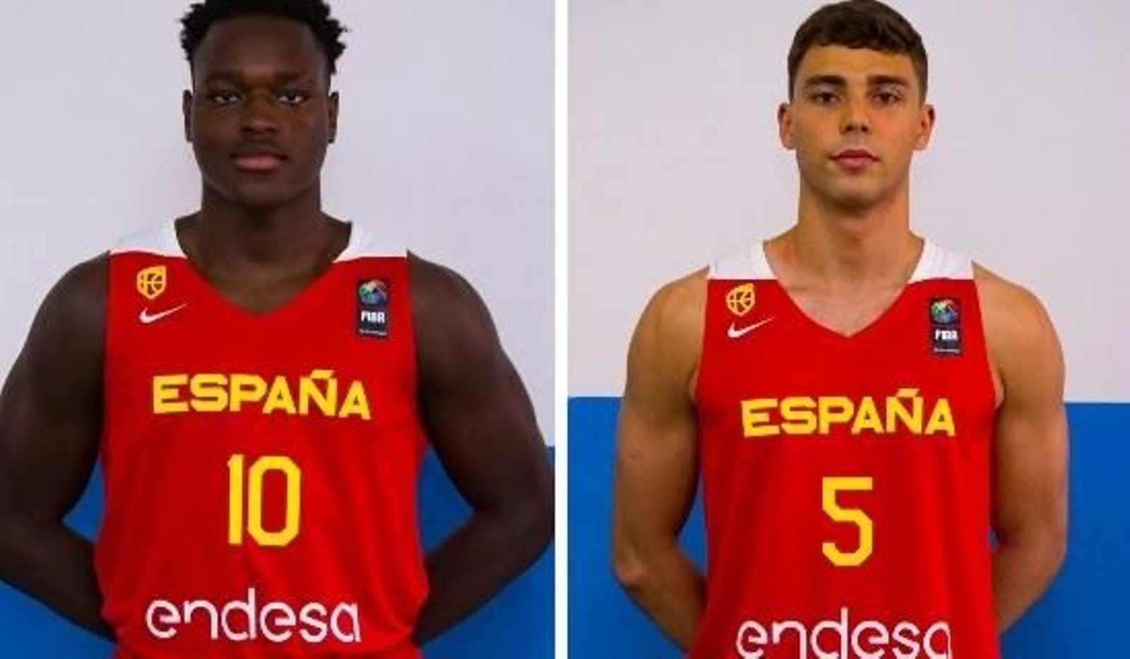 Jeffry Godspower y Javi Rodríguez, con la selección española sub 19.