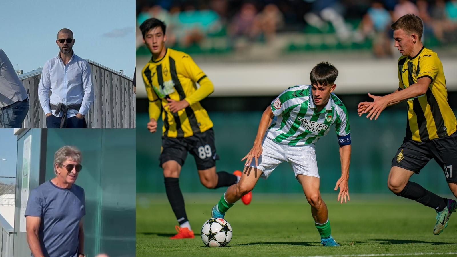 Manu Fajardo y Manuel Pellegrini a la izquierda, Dani Pérez a la derecha