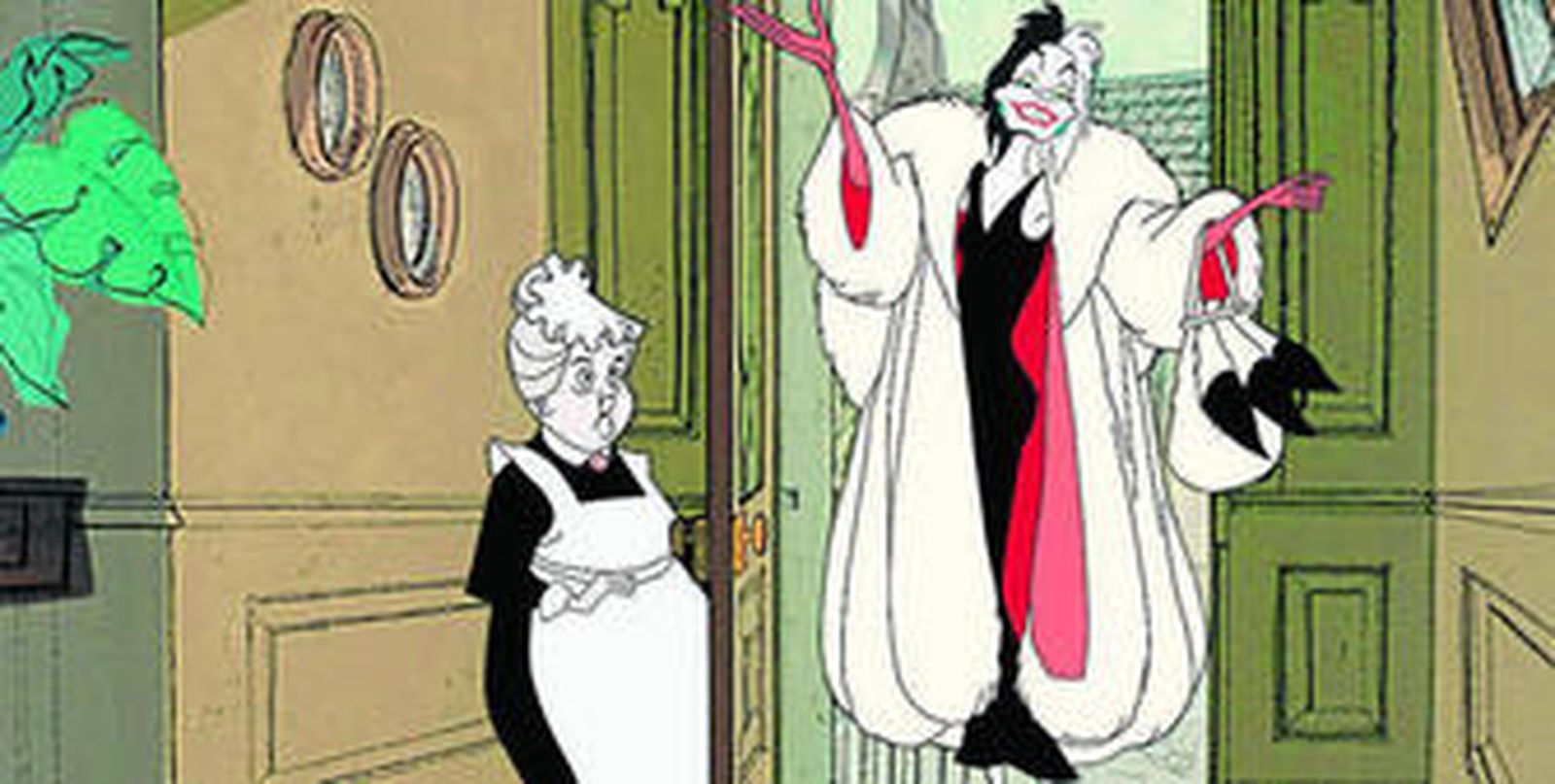 Secuencia de la película de Disney '101 dálmatas' en la que la mala es Cruella de Vil.