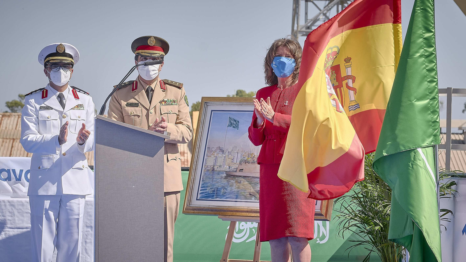 Botadura de  Al-Jubail, la primera de las cinco corbetas que Navantia construye para Arabia Saudí en el astillero de San Fernando.