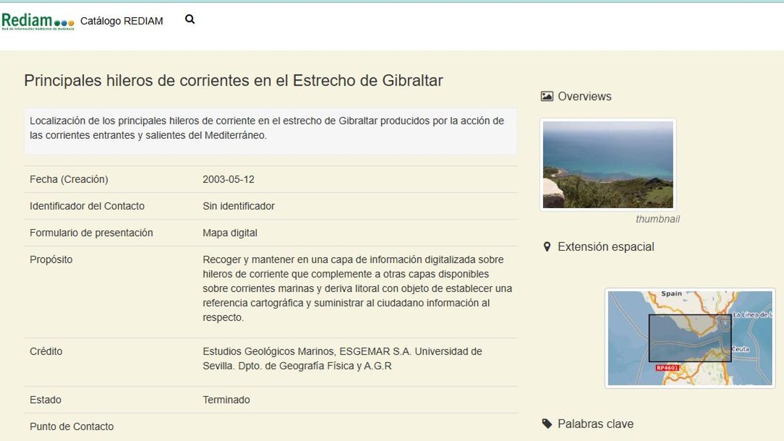 Captura del acceso al mapa digital de la Red de Información Ambiental de Andalucía con la cartografía que atribuye aguas a Gibraltar (en el detalle).