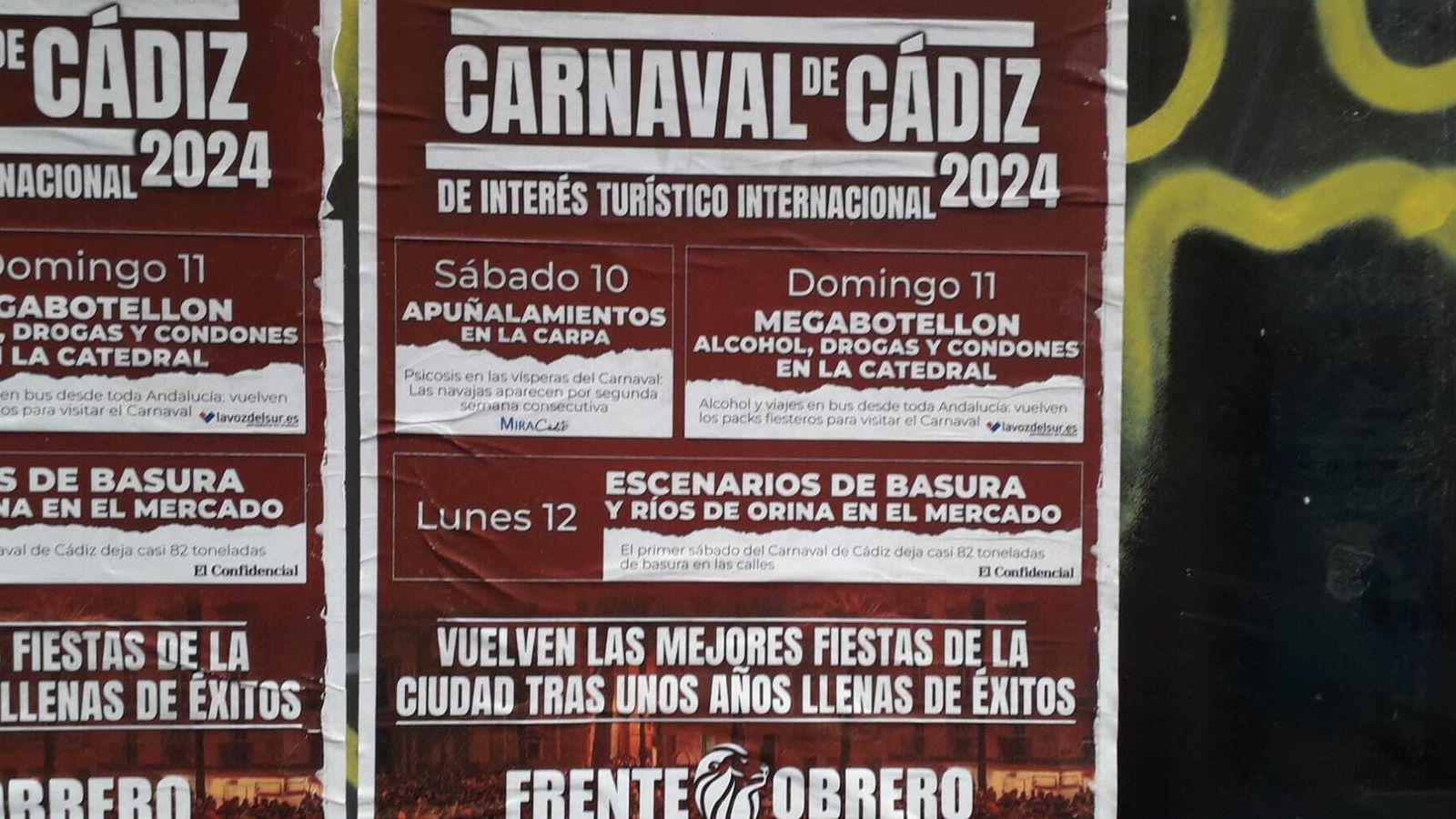 Detalle de los carteles de Frente Obrero contra el Carnaval callejero.