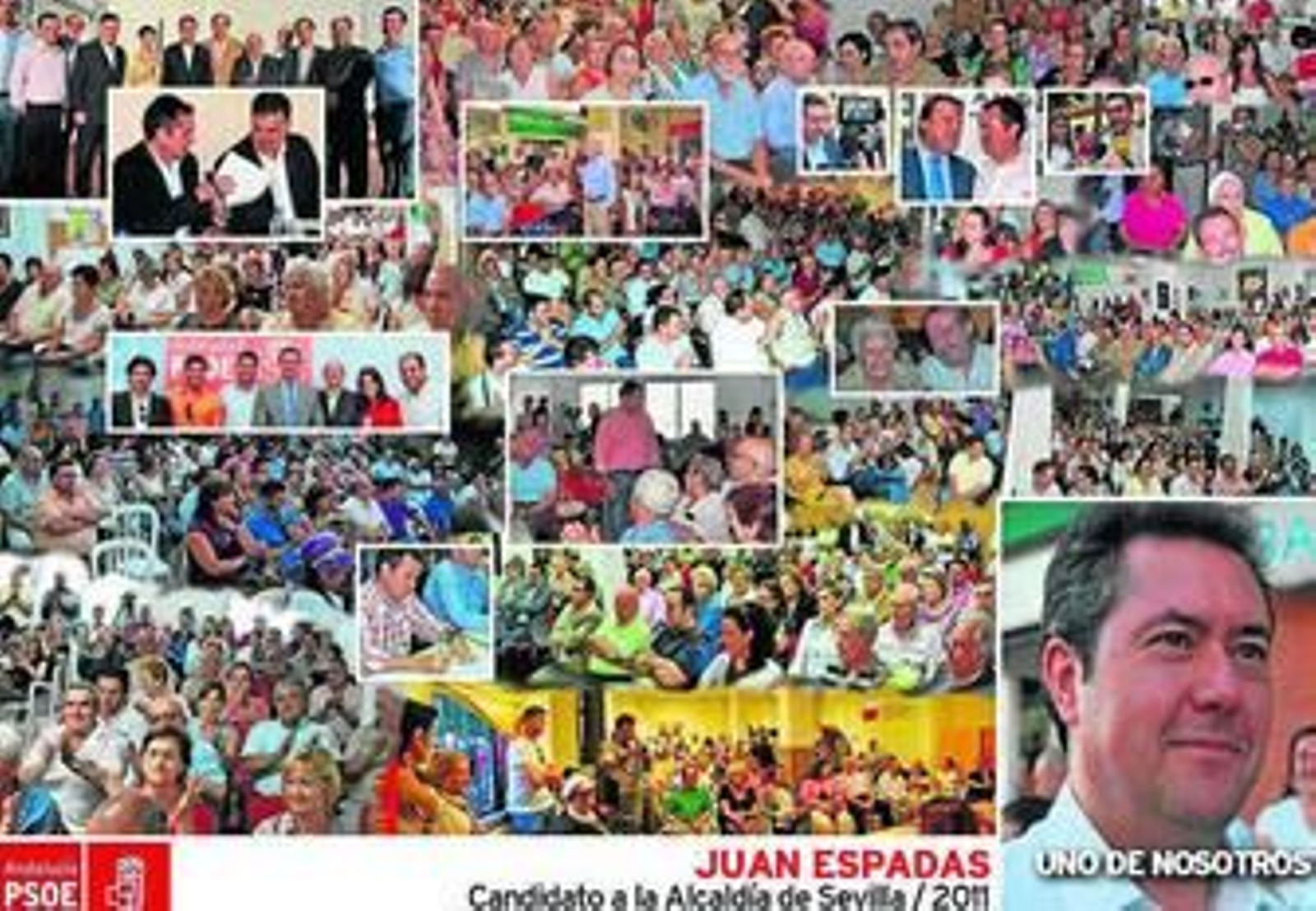 El mosaico general elaborado con las imágenes de la carrera electoral de Juan Espadas.