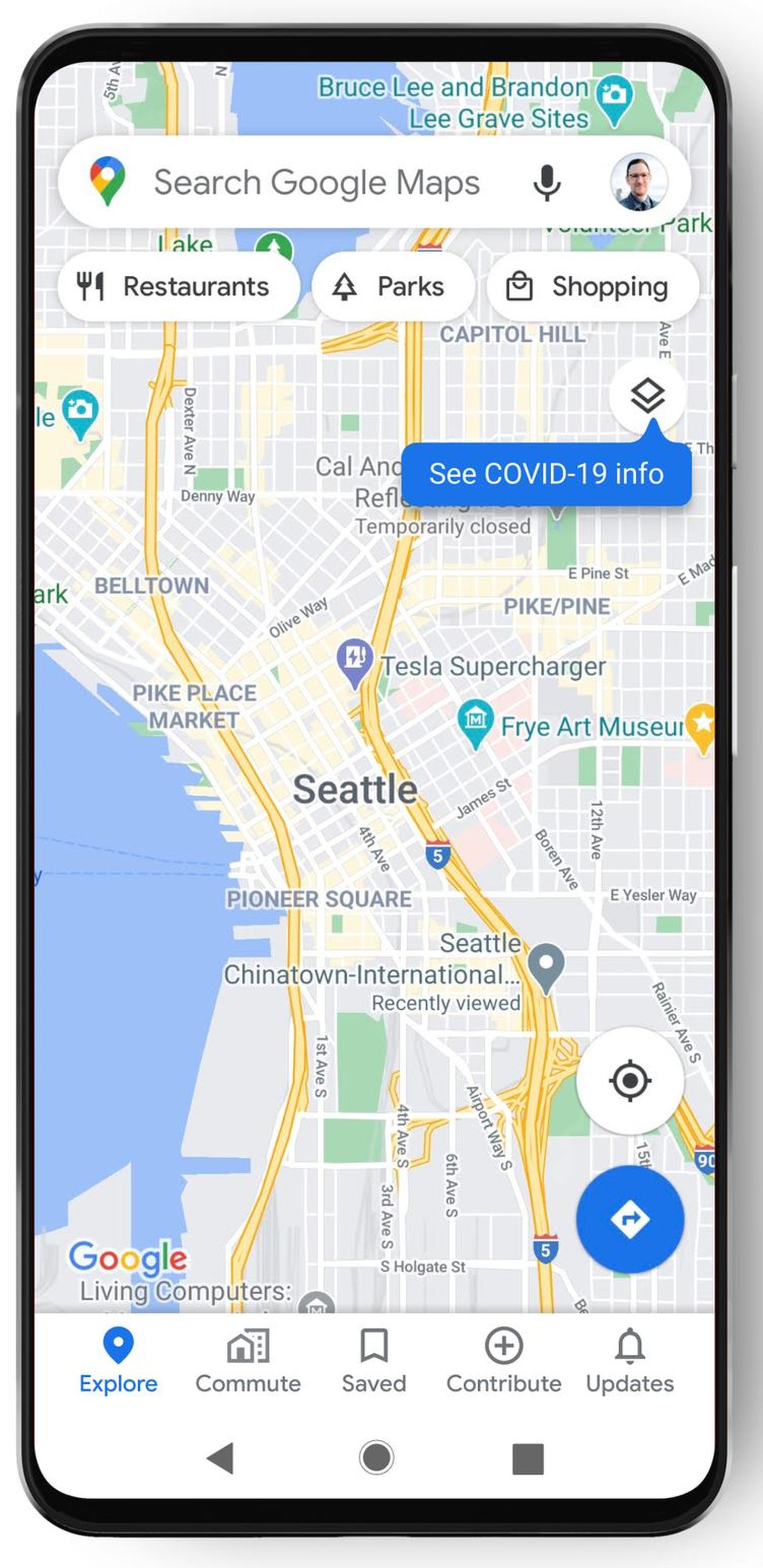 La información sobre incidencia de coronavirus se mostrará pulsando sobre 'Covid-19 info'.