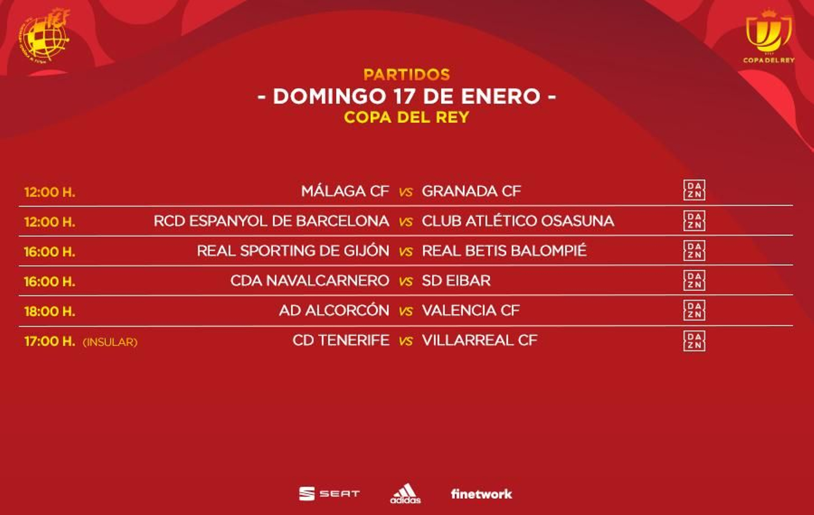 Cuadro de horarios del domingo para los dieciseisavos de la Copa 2021.