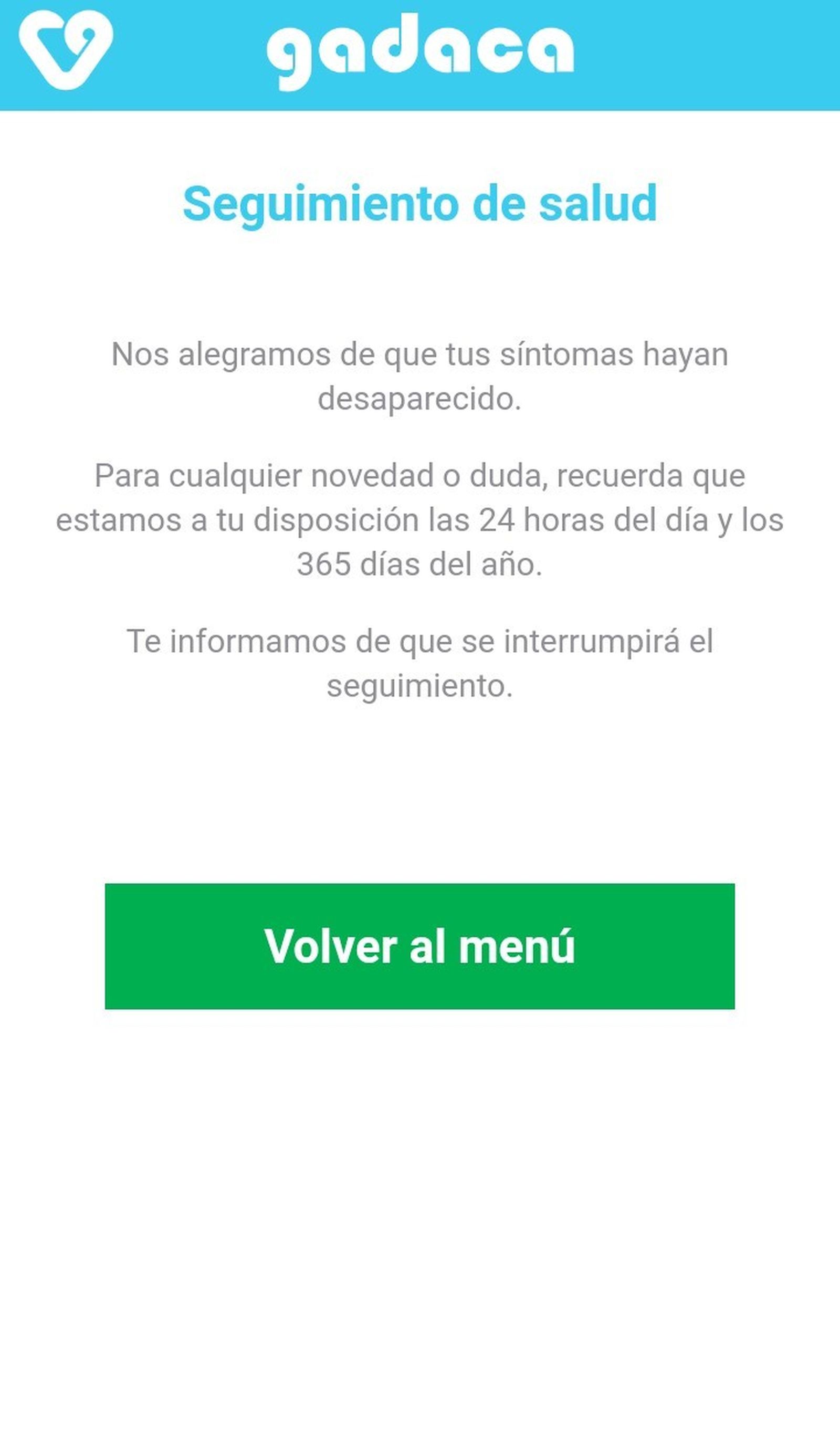 Interfaz de la aplicación Gádaca Salud.