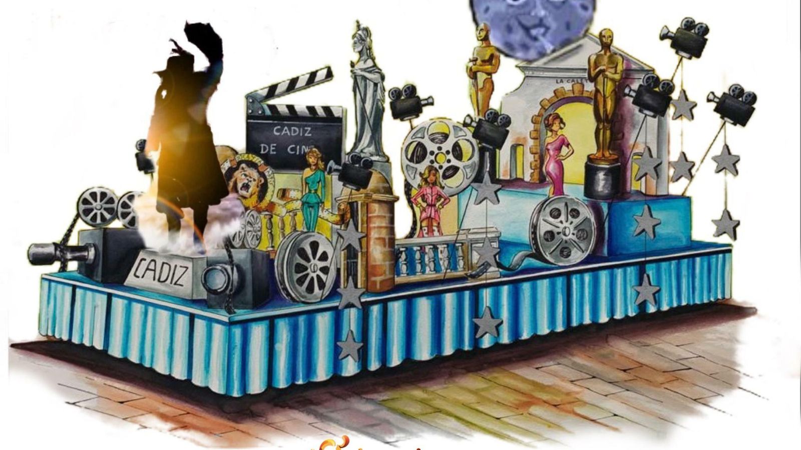 La carroza con la figura de Manolo Santander al frente