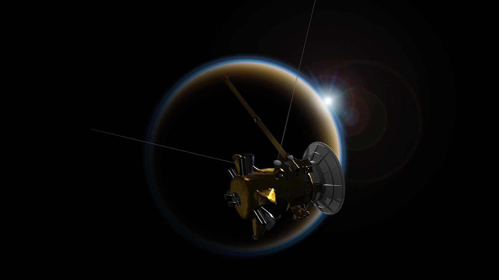 Ilustración de la sonda Cassini de la NASA sobrevolando Titán.