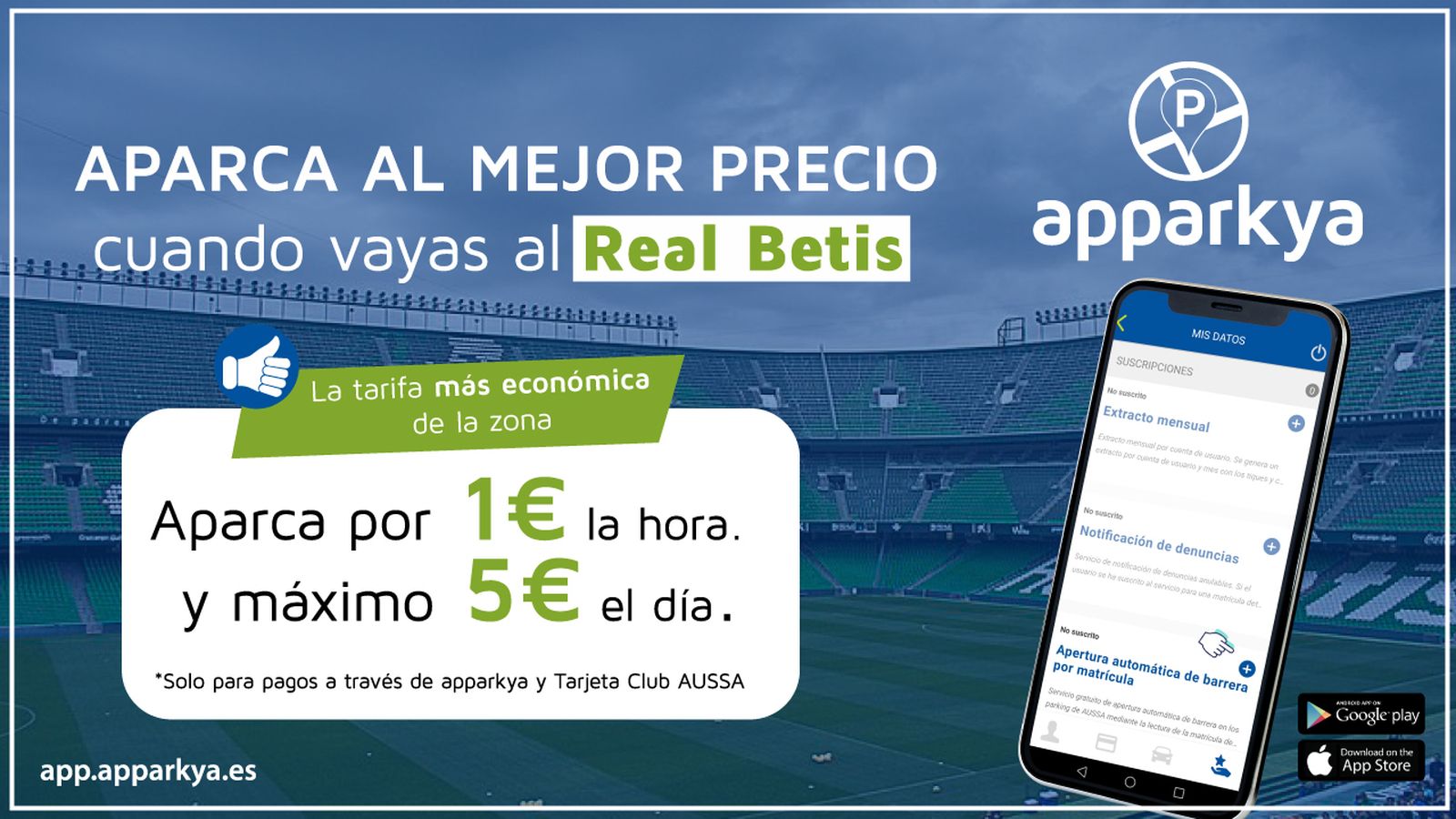 Dos horas gratis de parking para ver el partido UEFA entre Real Betis y Bayer Leverkusen