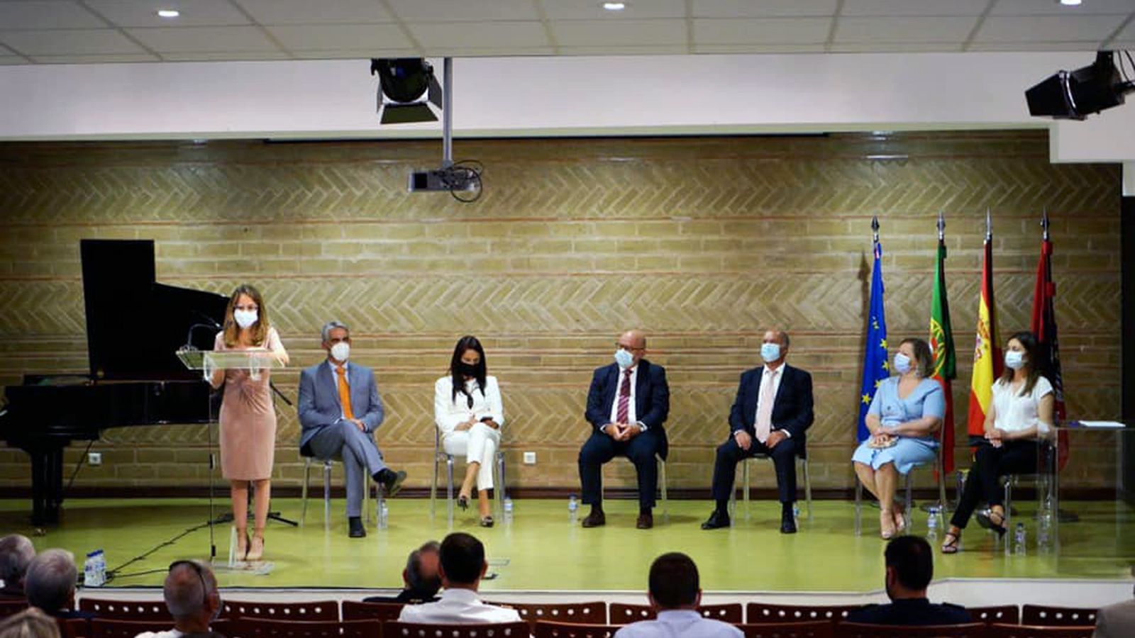 Natalia Santos, durante su discurso de despedida como presidenta de la Eurociudad del Guadiana