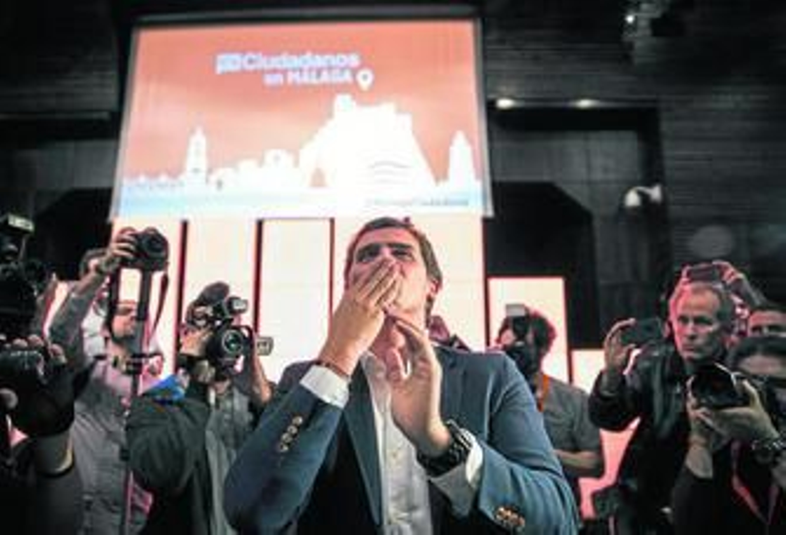 Albert Rivera, en el mitin que dio en Málaga el pasado 9 de diciembre, en el que recordó a sus abuelos malagueños y saludó a sus primos.