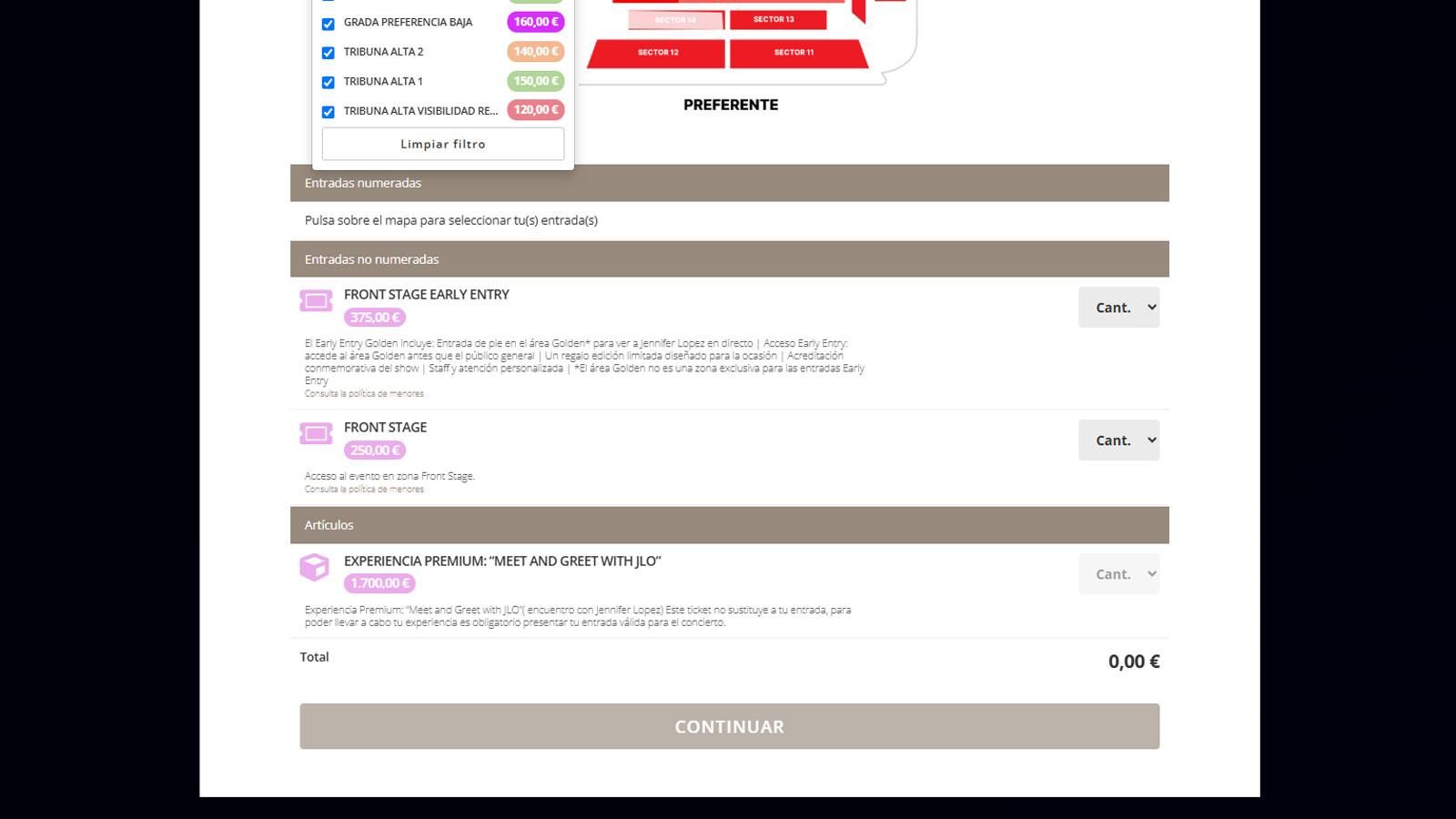 Precio del 'meet' con Jennifer López en Cádiz.