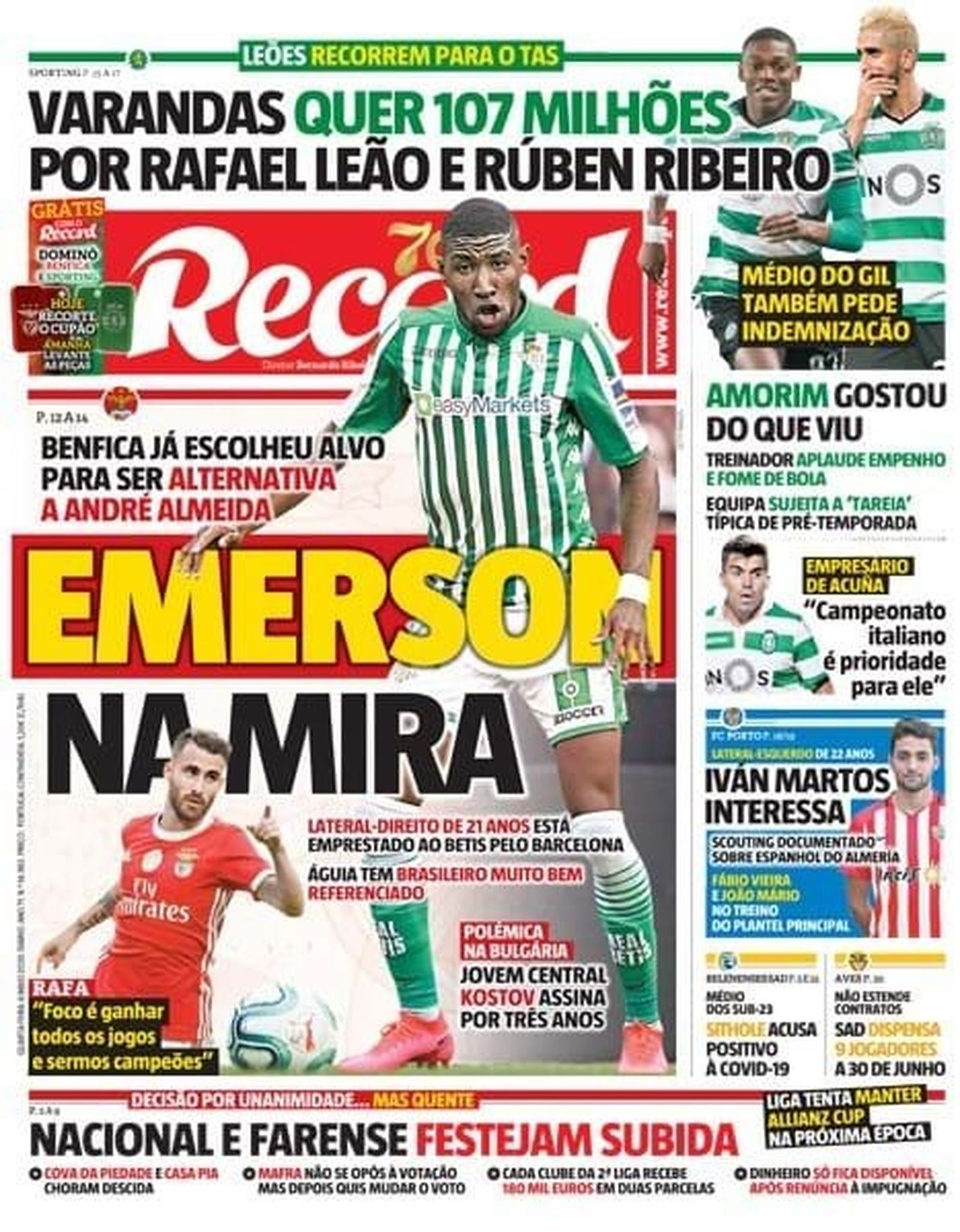 La portada de 'Record' con Emerson.