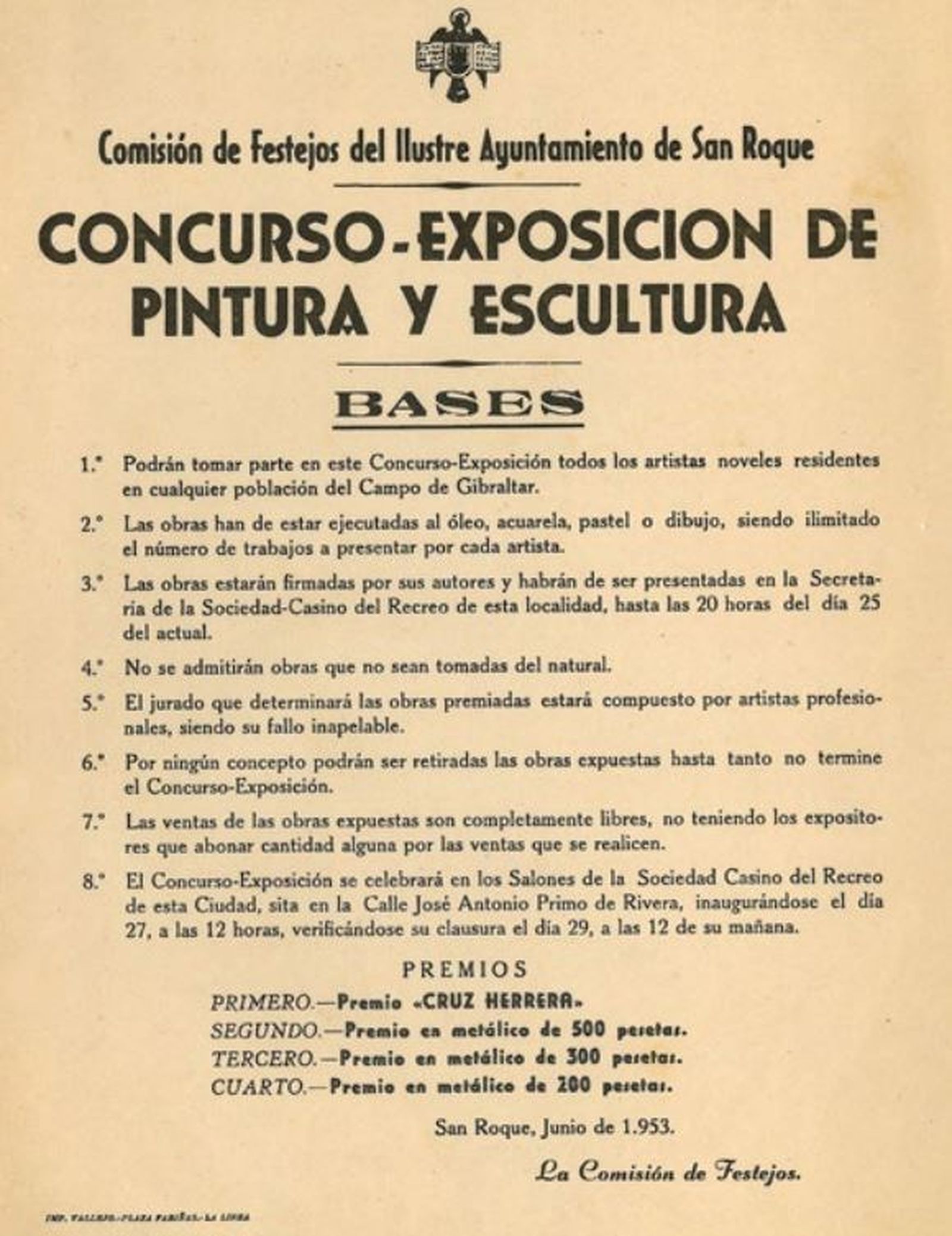 . Bases del Concurso-Exposición de Pintura y Escultura. San Roque, 1953.