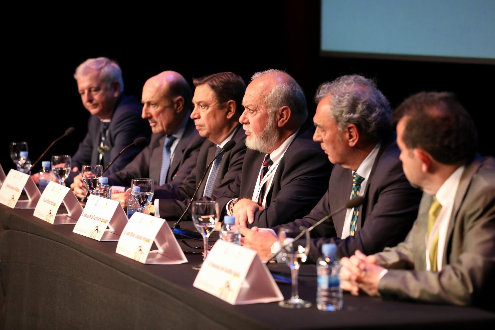 El ministro de Agricultura, en la clausura del congreso junto a Beltrán Domecq y el resto de presidentes de los Consejos Reguladores andaluces.