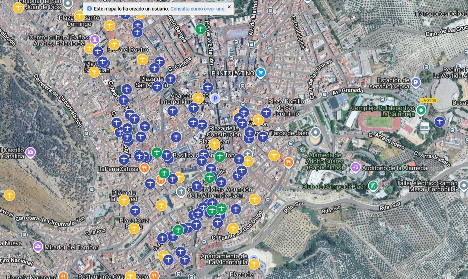 Mapa de los refugios antiaéreos de Jaén.