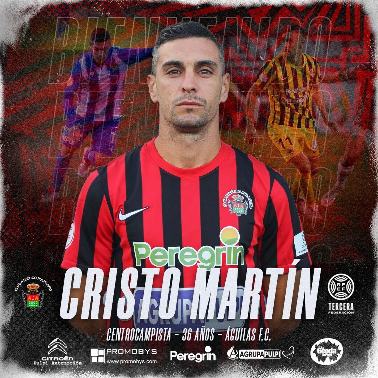 Cartel con el que el Atlético Pulpileño anunciaba la incorporación del centrocampista Cristo Martín.