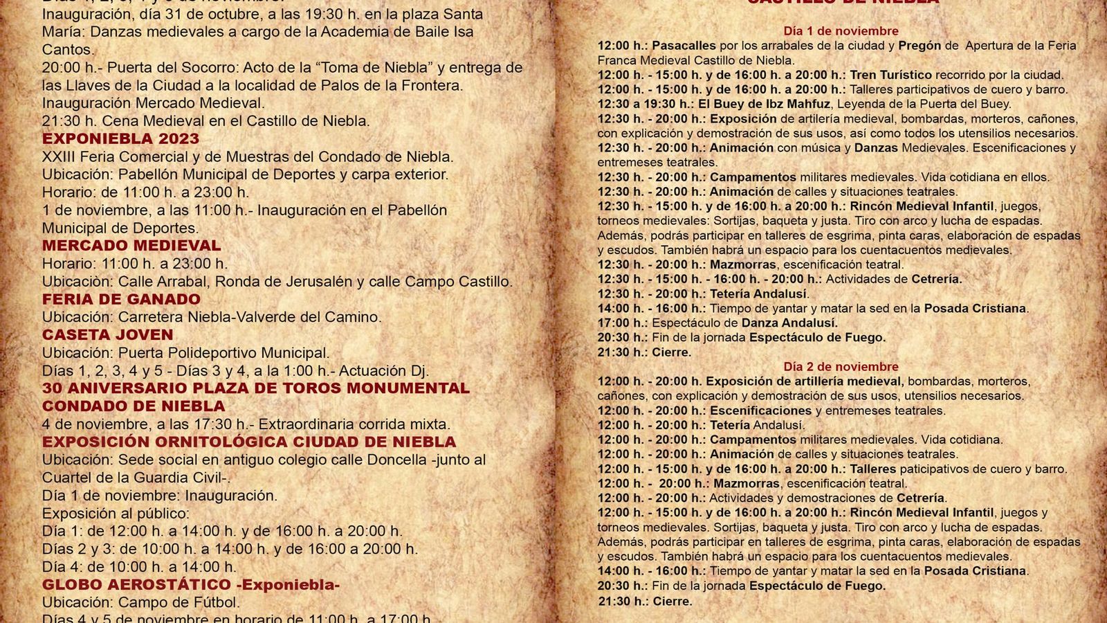 Programación Feria de Tosantos 2023, Niebla