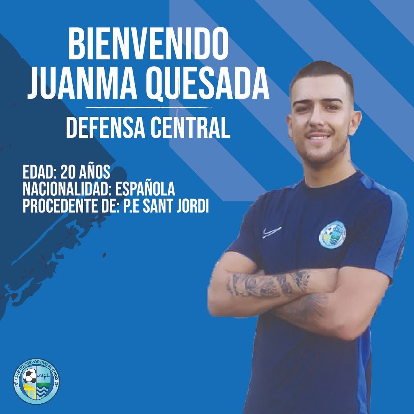 Cartel con el que el Poli El Ejido anunciaba la incorporación del central Juanma Quesada.