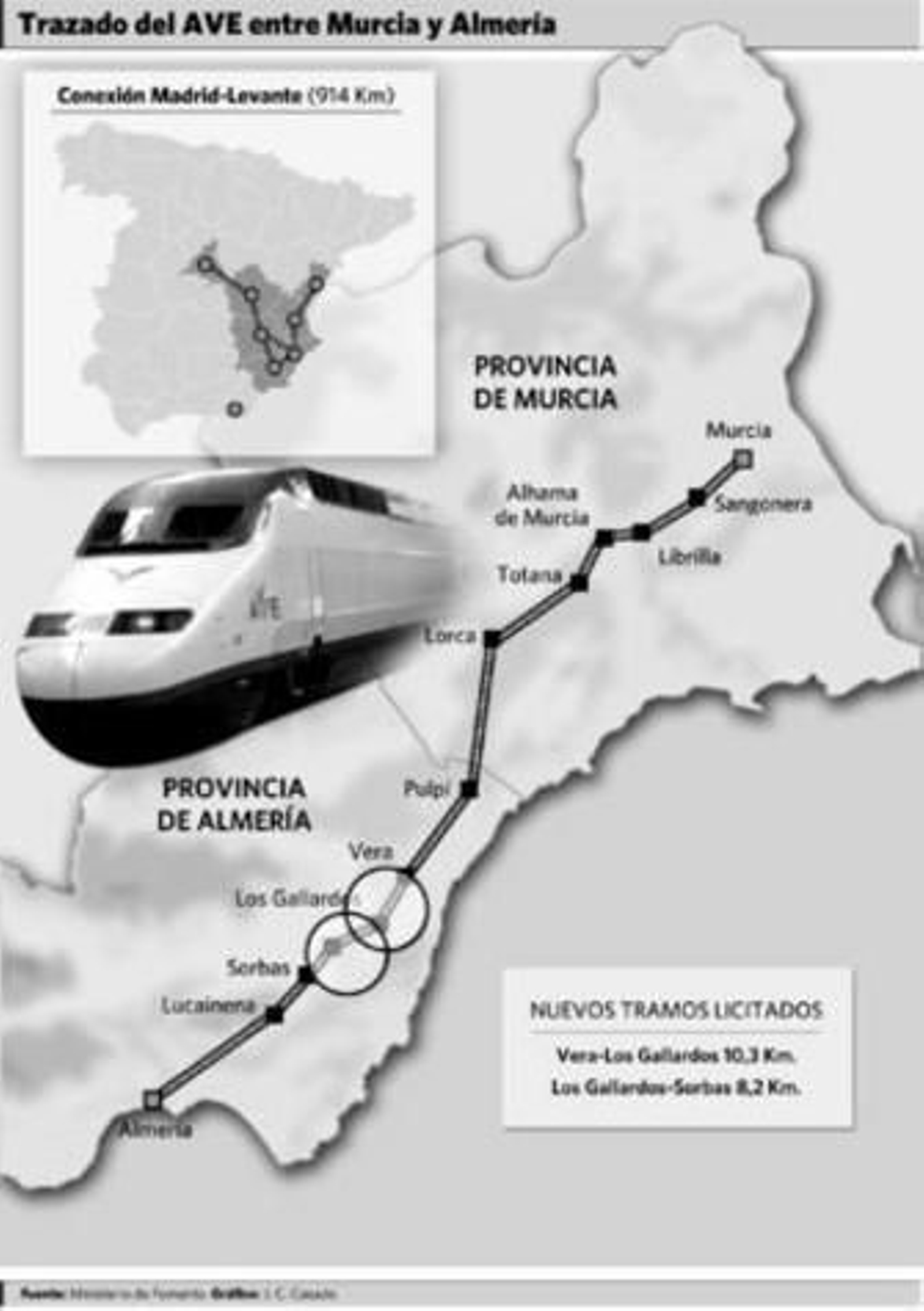 Fomento licita dos nuevos tramos del AVE entre Los Gallardos, Vera y Sorbas
