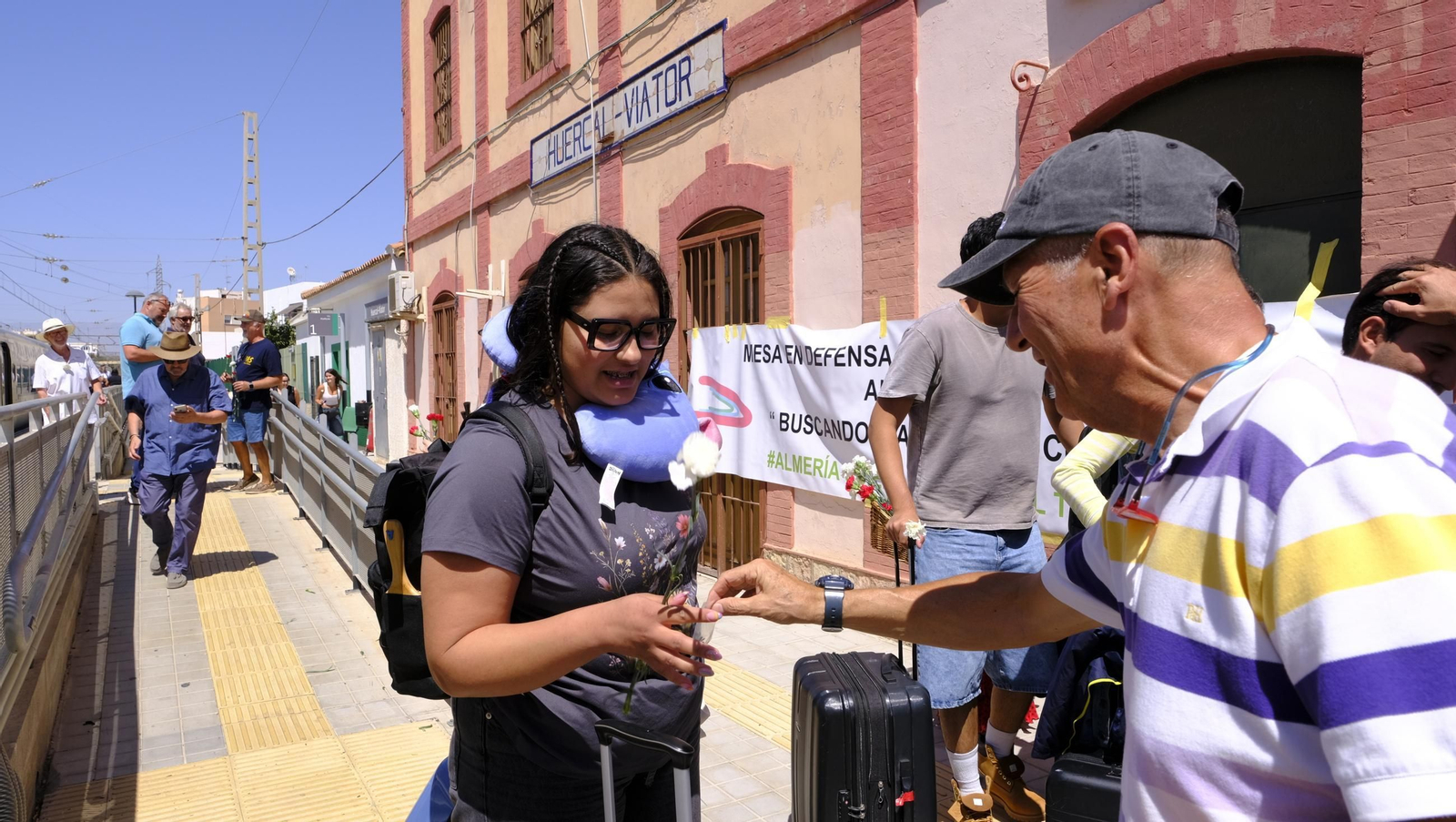 Claveles en defensa del tren en la provincia de Almería, en imágenes
