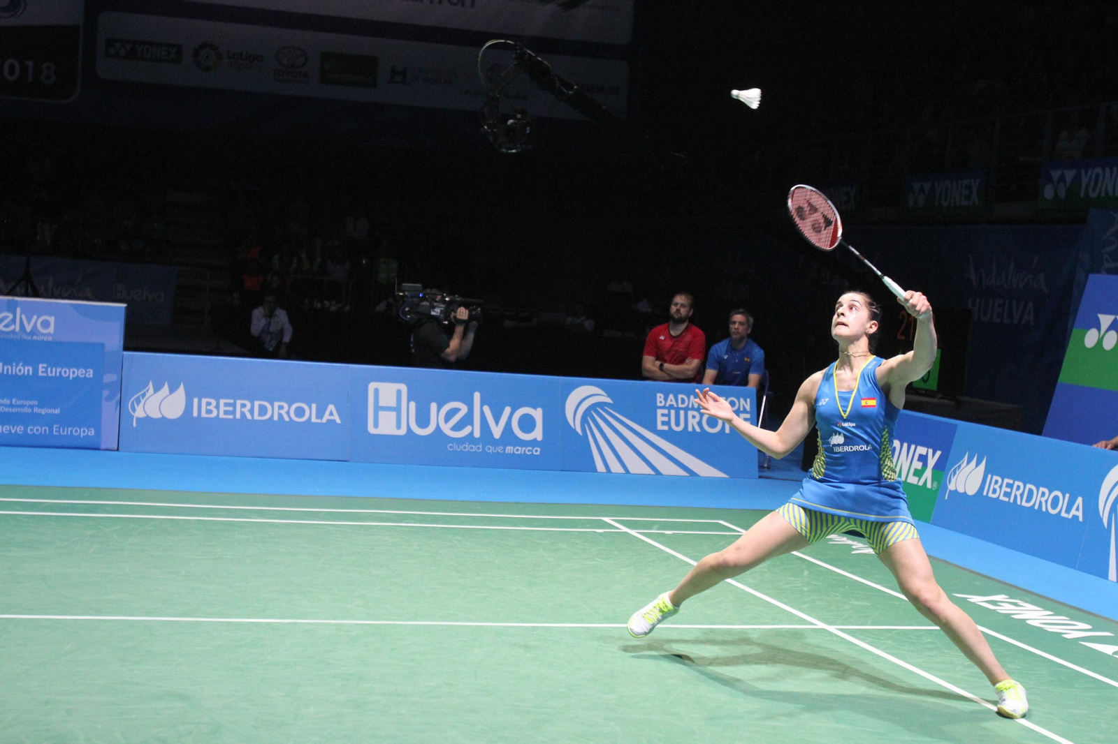 Partido y victoria de Carolina Marín en el Europeo de Bádminton celebrado en Huelva