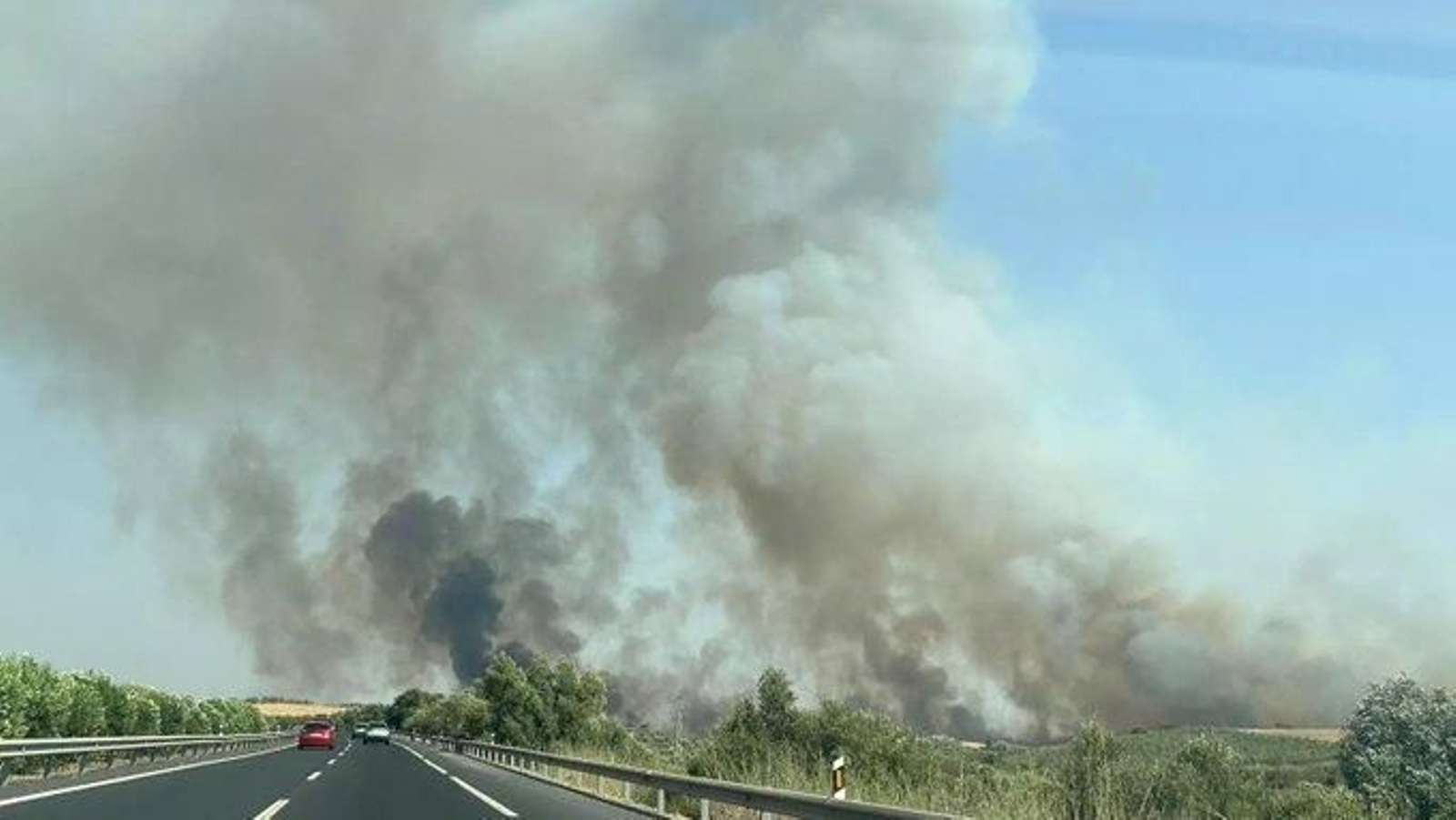 Columna de humo provocada por fuego en Bonares.