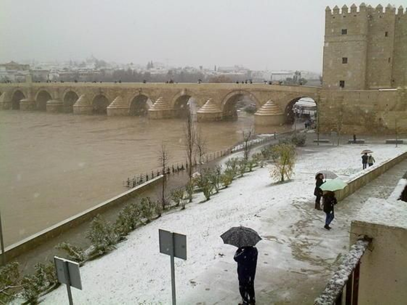 El Puente Romano de Córdoba bajo la nevada.

Foto: Joly Digital