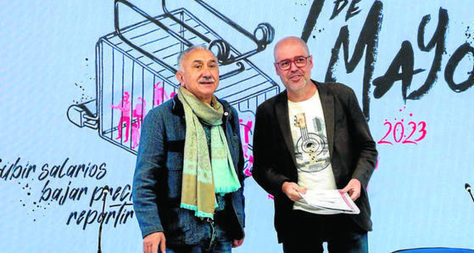 Pepe Álvarez (UGT) y Unai Sordo (CCOO), durante la presentación de las manifestaciones del Primero de Mayo.