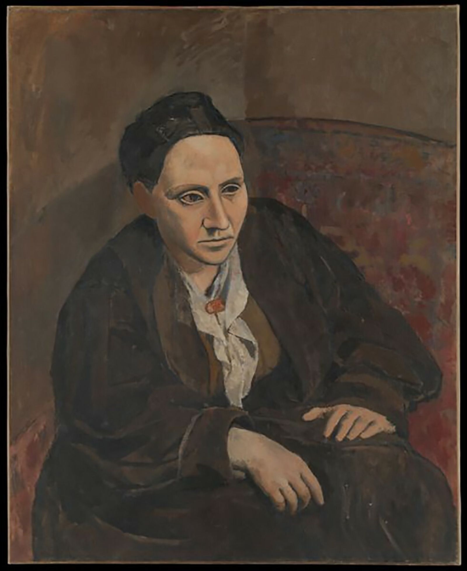 Detalle de 'Retrato de Gertrude Stein' de Pablo Picasso (Metropolitan, Nueva York).